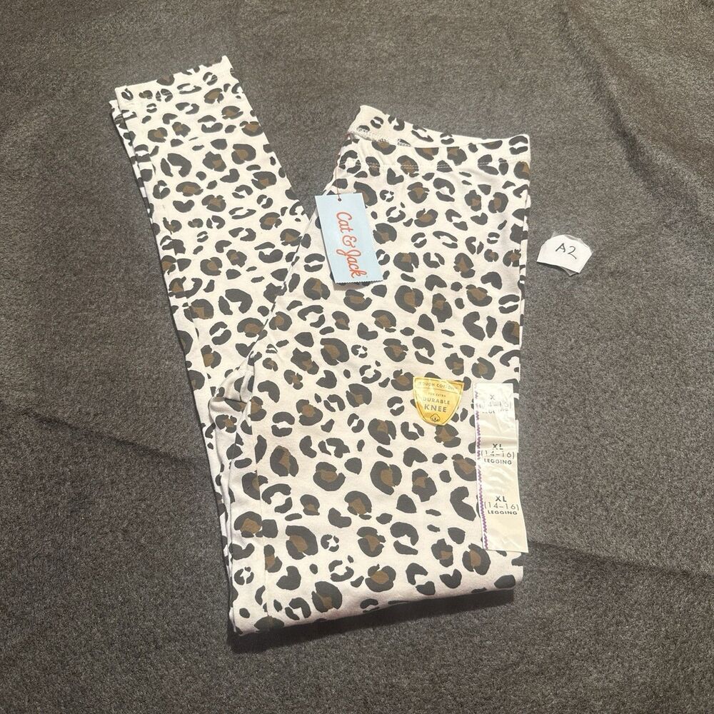Cat & Jack Girls Leggings XL Extra Large 14/16 White Animal Print Cheetah New